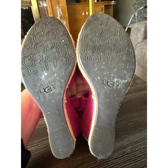 UGG Wedge Magenta Suede Nubuck Leather Espadrille Crossover Platforms Sz. 8.5 - Picture 8 of 10